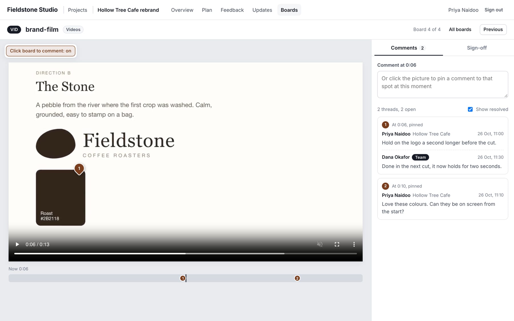 A video with timed comments and a timeline of markers